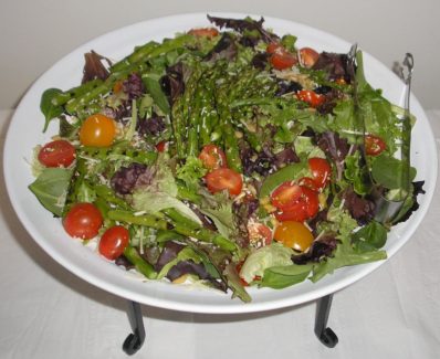 A plate of salad on the table