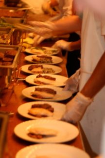 A bunch of plates that are on the table